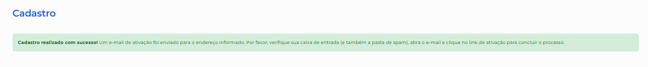 Mensagem de cadastro realizado com sucesso