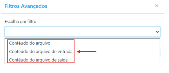 Opções do filtro avançado