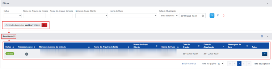 Resultado com o filtro de conteúdo aplicado