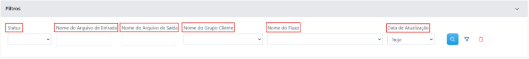 Campos de filtro da Consulta de Arquivos