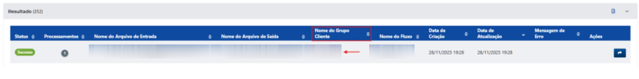 Coluna Nome do Grupo Cliente no resultado