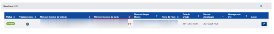 Coluna Nome do Arquivo de Saída no resultado