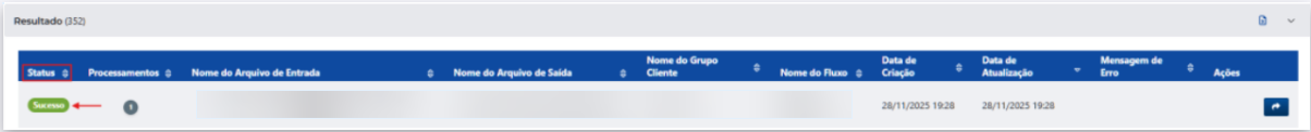 Coluna Status no resultado