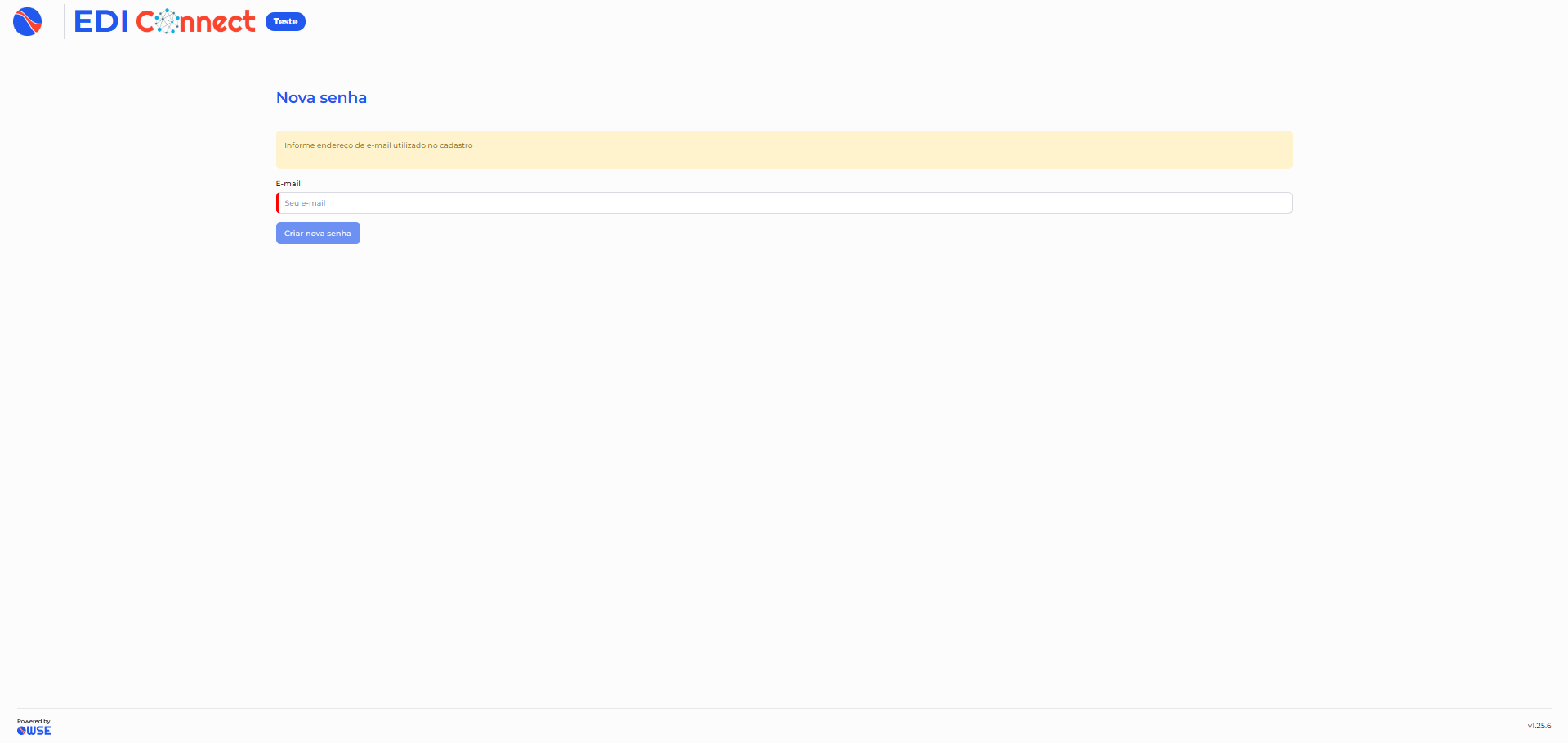 Tela Nova senha solicitando o e-mail